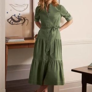Boden Sage Green Tiered BOHO  Shirt Dress 8